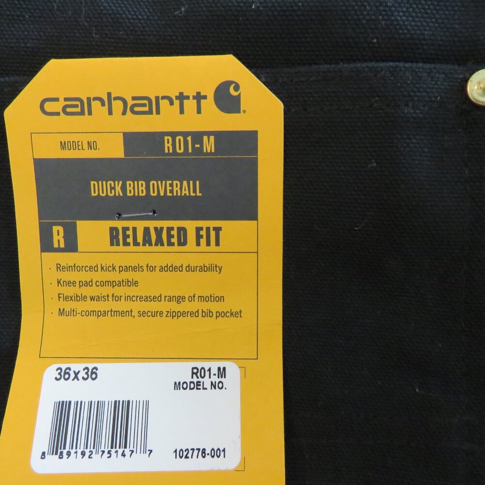 CARHARTT Relaxed Fit Duck Bib Overall in Black Rip Stop Workwear Sz 36 x 36 NWT - Picture 16 of 16